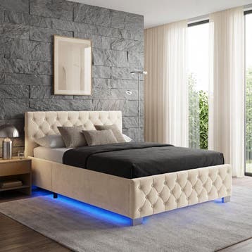 Gestoffeerd bed met LED-strips & opbergruimte, Verzenden, Nieuw