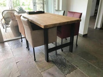 Set van 4 leren kuip eetkamerstoelen - met wieltjes -, Huis en Inrichting, Stoelen, Ophalen of Verzenden, Nieuw, Leer