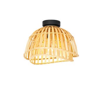 Oosterse plafondlamp zwart met naturel bamboe 30 cm - Pua, Verzenden, Nieuw