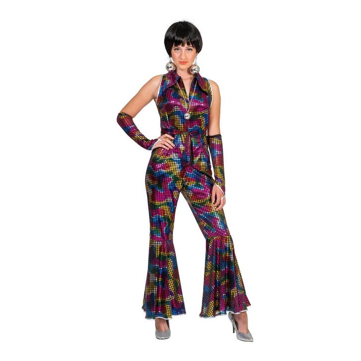 Disco Jumpsuit Regenboog Glitter Dames Kelly, Kleding | Dames, Carnavalskleding en Feestkleding, Nieuw, Ophalen of Verzenden