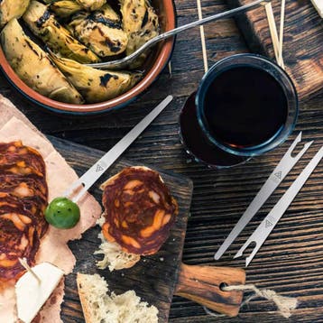 Triangle Antipasti Vorkenset – 6 Stuks – Roestvrij Staal, Ophalen of Verzenden, Nieuw, Hout