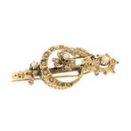 Antiek gouden broche met parels, Sieraden, Tassen en Uiterlijk, Broches, Gebruikt, Overige kleuren, Ophalen of Verzenden, Met edelsteen