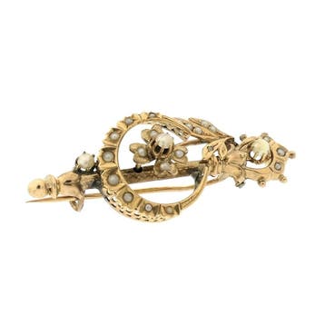Antiek gouden broche met parels, Gebruikt, Ophalen of Verzenden, Met edelsteen, Goud