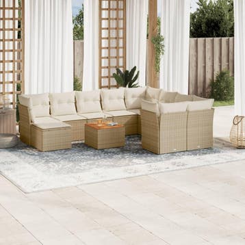 vidaXL 11-delige Tuinset met kussens poly rattan beige, Verzenden, Nieuw, Tuinset