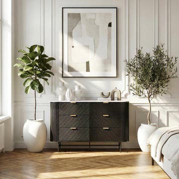Ladekast Olvehok met 6 lades 81x120x40 cm marmerlook wit en, Verzenden, Nieuw