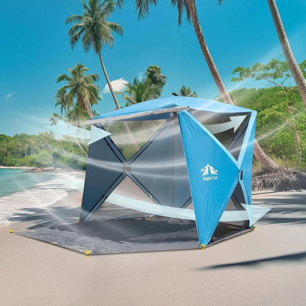 Strandtent Voor 6 Tot 7 Personen, Zonneweringstent Met UPF 50 Uv Bescherming Licht En Eenvoudig Op Te Zetten Campingtent Voor Familie Strand Vissen Outdoor
