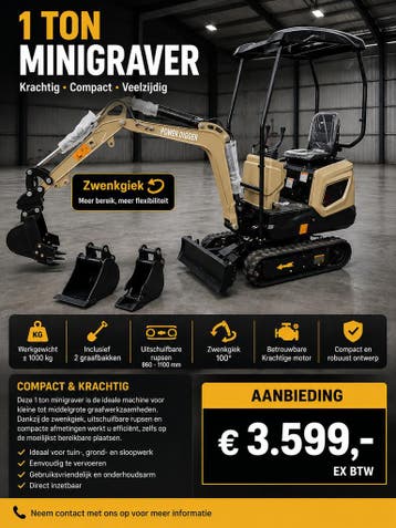 mini graafmachine kraan minigraver kraantje 1ton ( nieuw ), Ophalen of Verzenden, Graafmachine