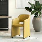 Set van 8 Leren eetkamerstoelen Icon - Toledo Giallo (geel), Huis en Inrichting, Stoelen, Ophalen of Verzenden, Nieuw, Leer