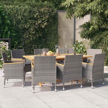 vidaXL 9-delige Tuinset met kussens grijs, Verzenden, Nieuw, 8 zitplaatsen, Tuinset