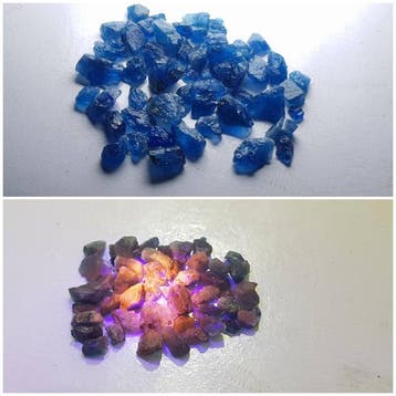 Fluorescerend zeldzaam natuurlijk blauw Afghaniet onder