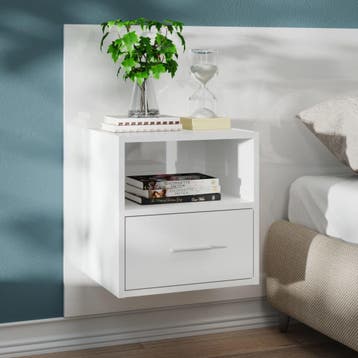 vidaXL Nachtkastje wandgemonteerd hoogglans wit, Huis en Inrichting, Slaapkamer | Nachtkastjes, Minder dan 45 cm, Verzenden, Nieuw