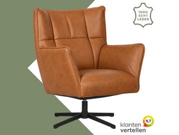 Leren draaifauteuil Lovely - Vintage Cognac (cognac), Nieuw, Ophalen of Verzenden, 75 tot 100 cm, Eigentijds, Modern, Retro, Vintage