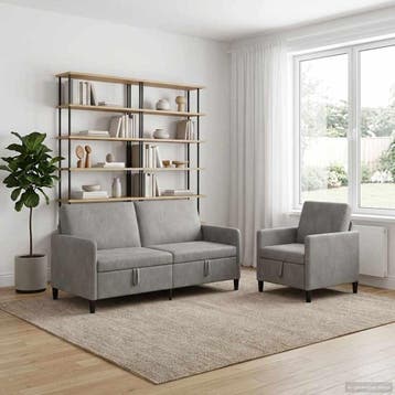vidaXL Bankenset met opbergruimte 2 st Lichtgrijs Polyester, Verzenden, Nieuw, Kunststof, Minder dan 150 cm
