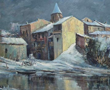 École française (XX) - Le village sous la neige