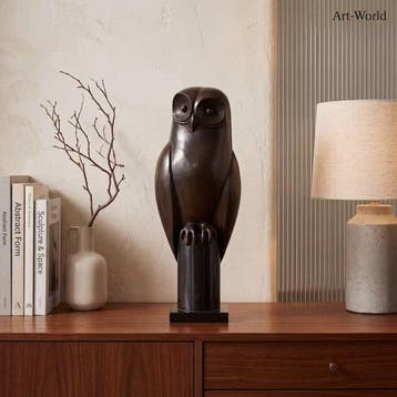 Beeld, Exclusief bronzen sculptuur van een uil - 43 cm -