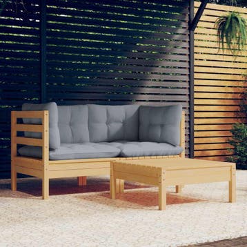 vidaXL 3-delige Loungeset met grijze kussens grenenhout, Verzenden, Nieuw, Loungeset