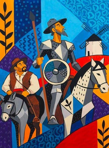 Adri Q (XL) - El velo idealista de Don Quijote y Sancho, Antiek en Kunst