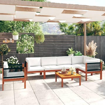 vidaXL 7-delige tuinloungeset met kussens crème 63x63 cm, Verzenden, Nieuw, Hardhout, Loungeset