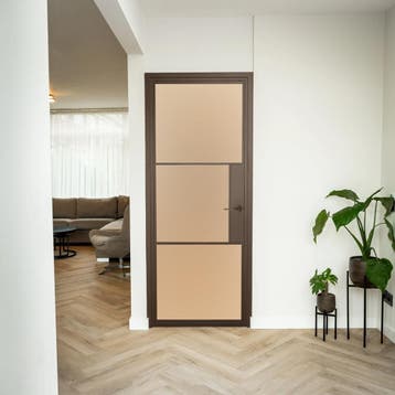 Stalen Binnendeur - 3 Vlaks - Brons - Mat glas - Met slot, Doe-het-zelf en Verbouw, Deuren en Horren, Minder dan 80 cm, Binnendeur