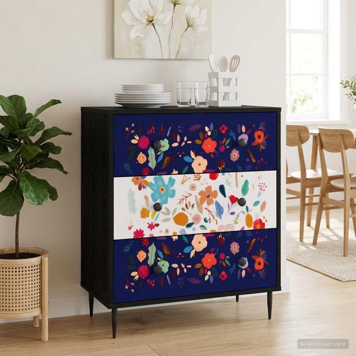 vidaXL Ladekast MAINZ Bloemenprint 66 x 36,5 x 76 cm Bewerkt, Huis en Inrichting, Kasten | Overige, Nieuw, Verzenden
