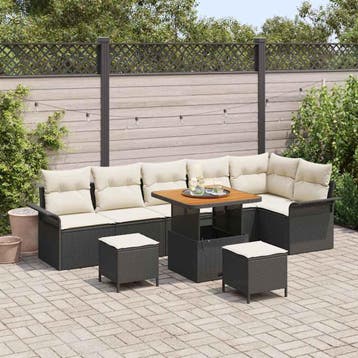 vidaXL Tuinbankenset 9 st Zwart poly rattan, Verzenden, Nieuw, Rotan, Meer dan 8 zitplaatsen