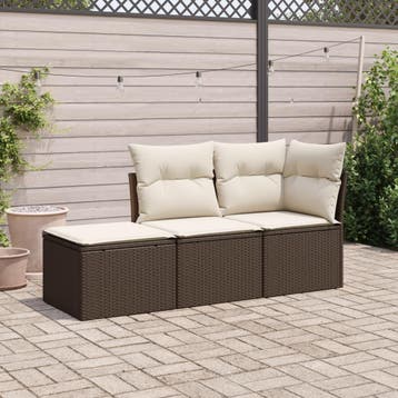 vidaXL 3-delige Loungeset met kussens poly rattan bruin, Verzenden, Nieuw, Loungeset