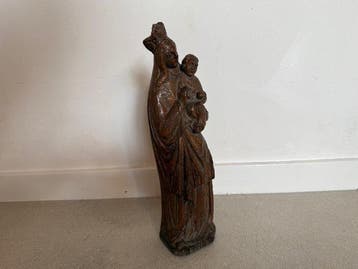 sculptuur, Antiek houten Madonna met Kind – circa 17e/18e