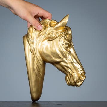 Paardenhoofd als muurhanger in goudkleur, Weerbestendig, Kunststof, Ophalen of Verzenden, Zoogdier