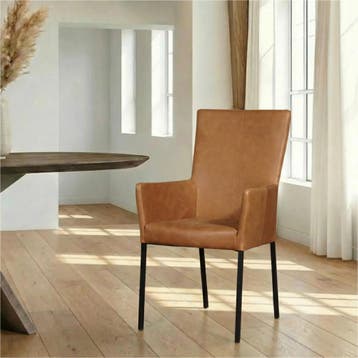 Leren eetkamerstoel Daily met armleuning - Vintage Cognac, Ophalen of Verzenden, Nieuw, Leer, Modern