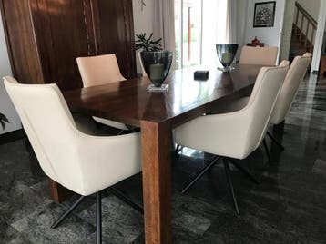 Set van 6 creme kleurige leren draaibare eetkamerstoelen, Huis en Inrichting, Ophalen of Verzenden, Nieuw, Leer