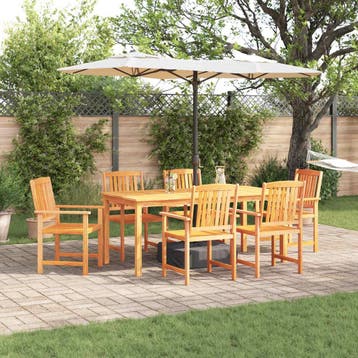 vidaXL Tuin eettafelset 7 st Bruin Massief Acaciahout, Tuin en Terras, Tuinsets en Loungesets, Verzenden, Nieuw, 7 zitplaatsen