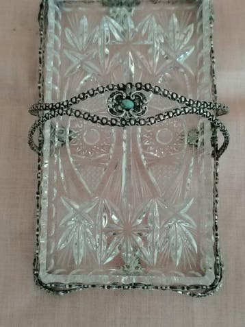 Gebakmandje - .800 zilver - cristallomolato/turkoois, Antiek en Kunst