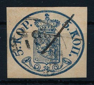 Finland 1858 - 5 kopeken, met stempel en pennestreek, oude, Gestempeld