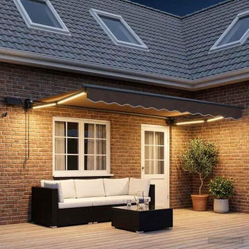 vidaXL Handbediende luifel met LEDs Taupe 100% Polyester en, Verzenden, Nieuw