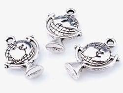 2 x Metalen bedel wereldbol 21 mm – oogje 2 mm – antiek, Ophalen of Verzenden, Nieuw, Bedel