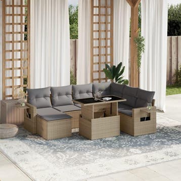 vidaXL 8-delige Loungeset met kussens poly rattan beige, Verzenden, Nieuw, Loungeset