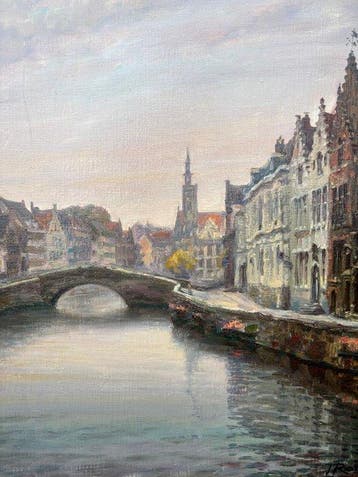 Jean Roig (1926-) - Stadsgezicht te Brugge, Antiek en Kunst