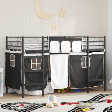 vidaXL Bunkbed voor kinderen met gordijnen Effen Zwart 75 x, Eenpersoons, Verzenden, Zwart, Nieuw