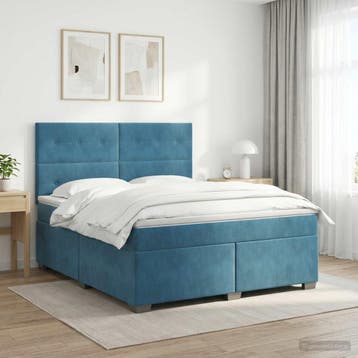 vidaXL Boxspringbed met matras Blauw 140 x 200 cm Fluweel, Stof, Verzenden, Blauw, Nieuw