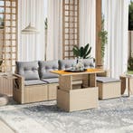 vidaXL 6-delige Loungeset met kussens poly rattan beige, Verzenden, Nieuw, Rotan, Loungeset