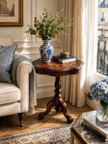 Tafel - Hout - Tafel met bloemmarqueterie
