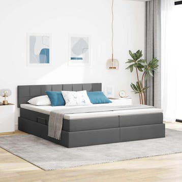 vidaXL Opslag bed met matras Donkergrijs 180 x 200 cm Nep, Huis en Inrichting, Verzenden, Nieuw, Tweepersoons, Grijs