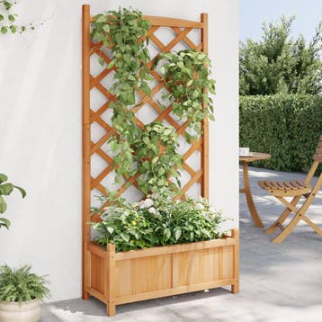 vidaXL Plantenbak met latwerk 75x35x150 cm massief vurenhout, Verzenden, Nieuw, Hout