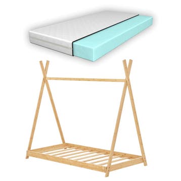 [en.casa] Kinderbed Vimpeli tipi met matras bamboe 80x160 cm, Verzenden, Nieuw