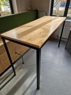 Hoge tafel 80x200 cm, houten blad, metaal onderstel ,, Ophalen of Verzenden, Gebruikt