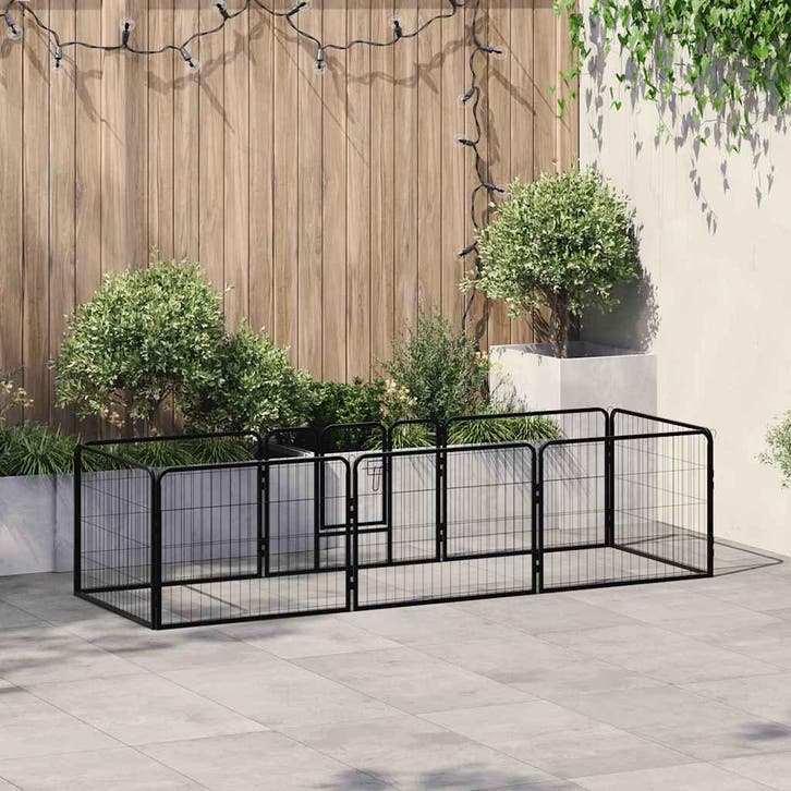 vidaXL Hondenren met 8 panelen 80x60 cm staal zwart, Dieren en Toebehoren, Honden-accessoires, Nieuw, Verzenden