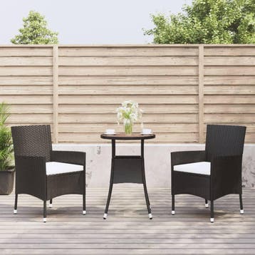 vidaXL 3-delige Bistroset met kussens poly rattan zwart, Verzenden, Nieuw, 2 zitplaatsen