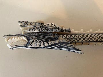 Antiek etnografisch blaaspijp van bot - Indonesië (Zonder, Antiek en Kunst