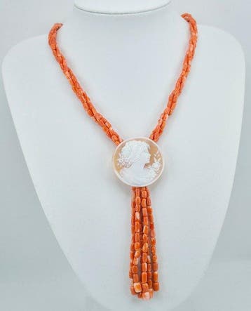 Zilver, Verguld Halsketting - CORALLO CERASUOLO, Sieraden, Tassen en Uiterlijk, Antieke sieraden