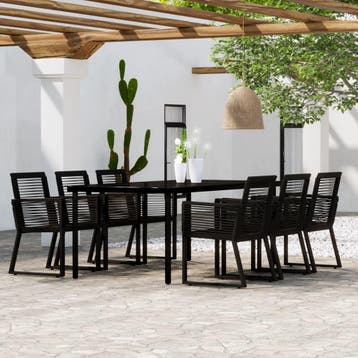 vidaXL 7-delige Tuinset zwart, Verzenden, 6 zitplaatsen, Nieuw, Rvs